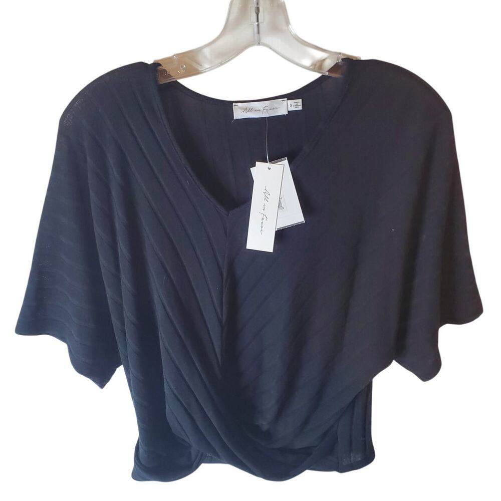 All in Favor Black Twist Front V-Neck Blouse, NWT, Small